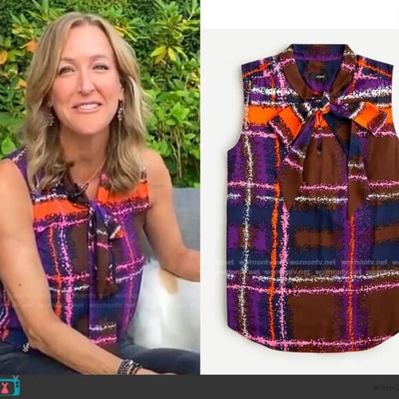 Like new! J. CREW Tie-neck Speckled Plaid Blouse Size Small - Picture 2 of 12